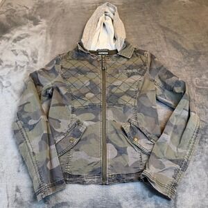 Express Camo Utility Jacket Womens XS Green Camouflage Quilted Hooded Zip Front